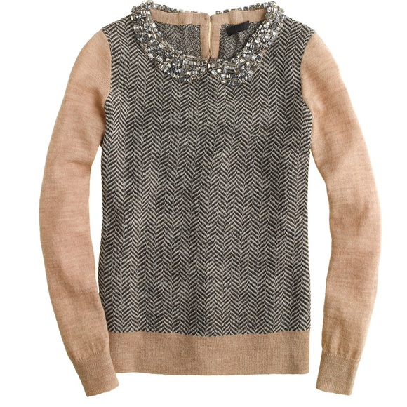 J. Crew Sweaters - NWT J.Crew Jeweled Collar Herringbone Wool Sweater